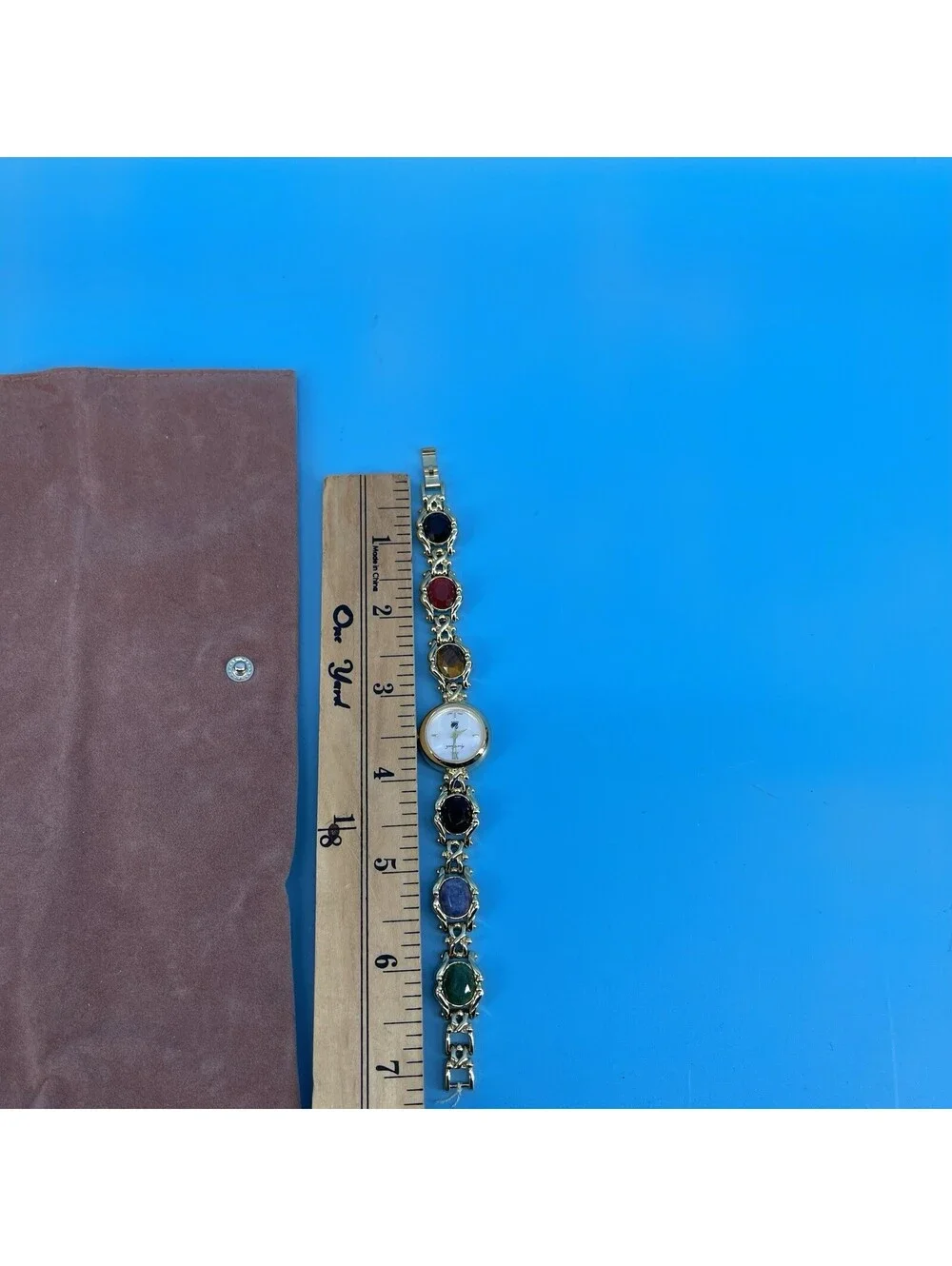 Gloria Vanderbilt Vintage Gold Tone Watch Multi-Color Stones New No Battery